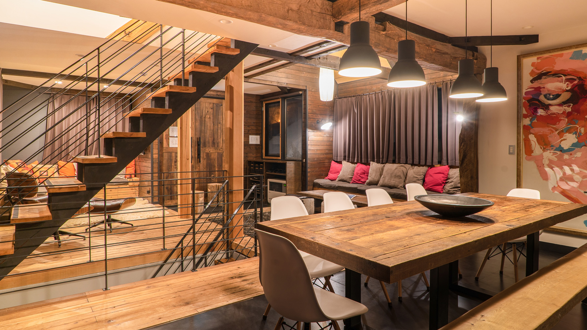 Momiji Lodge - Dining Table and View of Lounge Momiji Lodge - Dining Table and View of Lounge